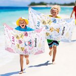 Personalized Watercolour Cartoon Animal Oversized Quick Dry Beach Towel with Name Birthday Vacation Accessories Gift for Kid