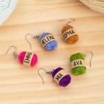 Personalized Creative Yarn Ball Earrings with Name Minimalist Jewelry Birthday Anniversary Gift for Knitting Crocheting Lovers
