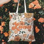 Sac en toile personnalisé réutilisable Boho avec nom Accessoires de voyage Cadeau de fête des mères Cadeau d'anniversaire pour femmes Filles