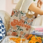 Sac en toile personnalisé réutilisable Boho avec nom Accessoires de voyage Cadeau de fête des mères Cadeau d'anniversaire pour femmes Filles