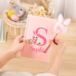 Personalized Easter Bunny Costume Character Eggs A5 Lined Page Spiral Notebook and Pom Pom Pen Set with Name Easter Party Favor Gift for Boys Girls
