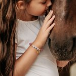 Personalized Lucky Horseshoe Natural Gemstones Beaded Bracelet with Name and Elastic Cord Birthday Anniversary Gift for Horse Lovers Equestrians