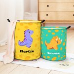 Personalized Cute Cartoon Monster Dinosaur Large Waterproof Name Laundry Storage Basket with Handle Nursery Decor Birthday Gift for Boys Girls