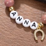 Personalized Lucky Horseshoe Natural Gemstones Beaded Bracelet with Name and Elastic Cord Birthday Anniversary Gift for Horse Lovers Equestrians