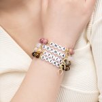 Personalized Lucky Horseshoe Natural Gemstones Beaded Bracelet with Name and Elastic Cord Birthday Anniversary Gift for Horse Lovers Equestrians