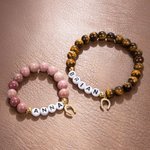 Personalized Lucky Horseshoe Natural Gemstones Beaded Bracelet with Name and Elastic Cord Birthday Anniversary Gift for Horse Lovers Equestrians