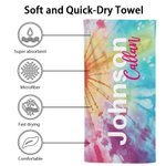 Personalized Oversized Quick Dry Tie Dye Beach Towel with Name Birthday Summer Vacation Party Gift for Her