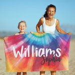Personalized Oversized Quick Dry Tie Dye Beach Towel with Name Birthday Summer Vacation Party Gift for Her