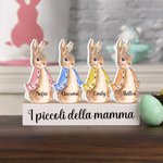 Decorazione Peter Rabbit in legno conigli personalizzati con 1-12 nomi ornamento con base regalo di Pasqua per famiglia