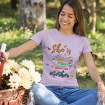 Personalized She Is Strong Butterfly Birth Flower Soft Crewneck T-shirt with Nickname Mother's Day Birthday Gift for Mom Grandma