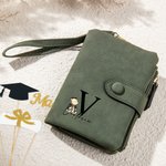 Personalized Bachelor's Hat Classic Winnie the Pooh Tri-Fold PU Leather Wristlet Wallet with Initial and Name Graduation Gift for Graduates