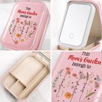 Gepersonaliseerde Moederdag Tuin Hart 1-12 Geboorte Bloemen Leren Sieraden Doos met LED Driekleur Make-up Spiegel Moederdag Verjaardagscadeau voor Mama Oma