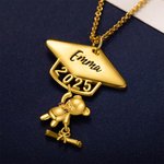 Personalized Cute Bear Graduation Necklace with Engraved Name and Birthstone Graduation Gift for Class of 2025 Graduates