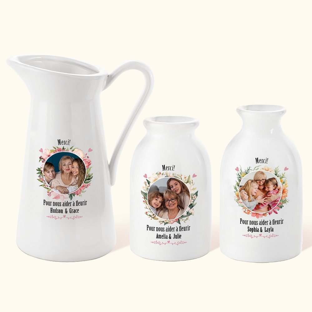 Vase en Céramique Orné de Fleurs de Naissance Personnalisée avec Texte et Photo Cadeau de Fête des Mères pour Femmes