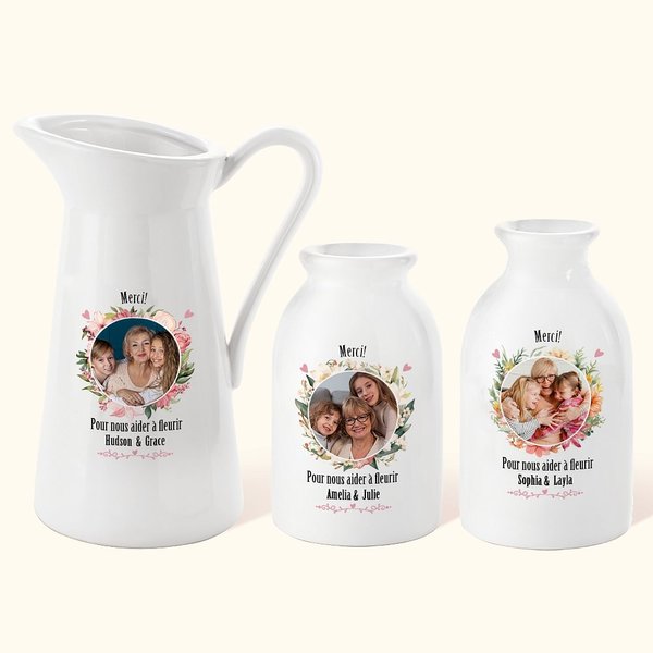Vase en Céramique Orné de Fleurs de Naissance Personnalisée avec Texte et Photo Cadeau de Fête des Mères pour Femmes