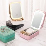 Gepersonaliseerde Moederdag Tuin Hart 1-12 Geboorte Bloemen Leren Sieraden Doos met LED Driekleur Make-up Spiegel Moederdag Verjaardagscadeau voor Mama Oma