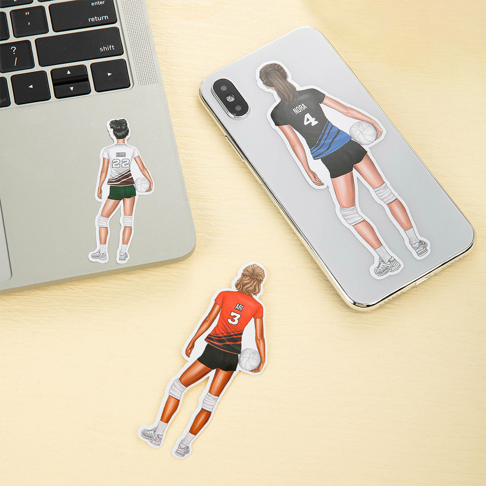 Autocollants personnalisés Volleyball fille avec nom Lot de 3 cadeaux d'anniversaire pour les femmes, les filles et les amateurs de sport