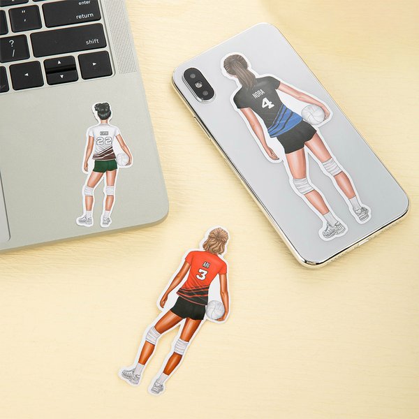 Personalisierte Cartoon Volleyball Mädchen Aufkleber mit Namen Satz von 3 Geburtstag Geschenk für Frauen Mädchen Sportliebhaber