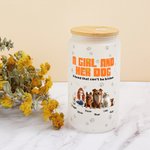 Personalized A Girl and Her Dogs Have Unbroken Bond 3D Cartoon Design 20 oz Frosted Glass Tumbler with Lid and Straw Birthday Gift for Pet Lovers