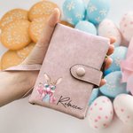 Personalised Easter Bubble Blowing Bunny Leather Tri-folded Wristlet Wallet with Name and Card Holder Easter Birthday Gift for Her