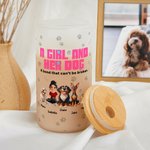 Personalized A Girl and Her Dogs Have Unbroken Bond 3D Cartoon Design 20 oz Frosted Glass Tumbler with Lid and Straw Birthday Gift for Pet Lovers