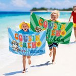 Gepersonaliseerd Schattig Hawaiiaans Dierenontwerp Neef Crew Sneldrogend Oversized Strandlaken met Naam Zomervakantie Reisbenodigdheden Cadeau voor Familie Kinderen