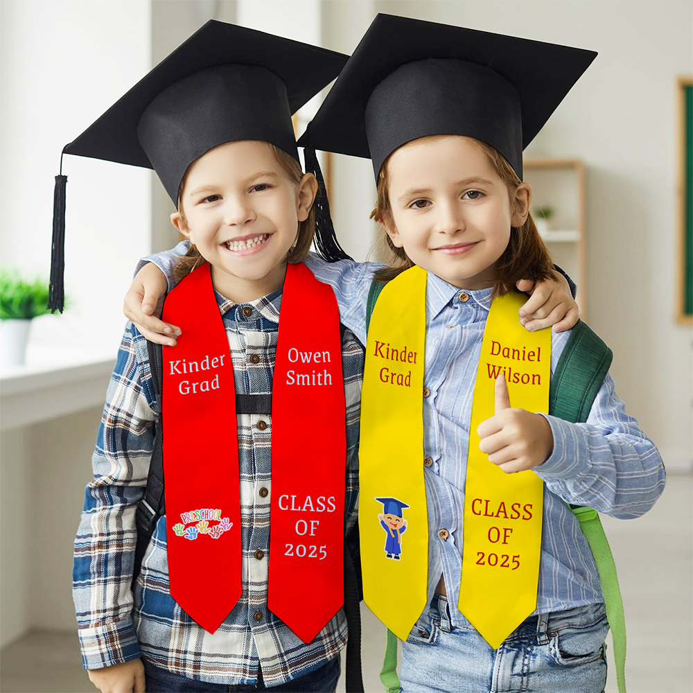 Personalizzato Grad Cap Cartoon Kid Graduation Sash con nome e nome della scuola Graduation Keepsake Gift for Class of 2025 Preschool Kindergarten