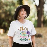 Personalized She Is Strong Butterfly Birth Flower Soft Crewneck T-shirt with Nickname Mother's Day Birthday Gift for Mom Grandma