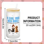 Personalized A Girl and Her Dogs Have Unbroken Bond 3D Cartoon Design 20 oz Frosted Glass Tumbler with Lid and Straw Birthday Gift for Pet Lovers