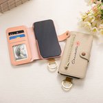 Personalised Birth Flower Ring Design Leather Flip Wallet Phone Case with Name and RFID Blocking Card Holder Birthday Mother's Day Gift for Women