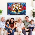 Personalized Glass Art Family Life Tree Oil Frameless Framed Painting with 2-20 Names and Texts Home Decor Mother's Day Birthday Gift for Mom Grandma