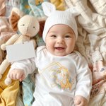 Personalized Gold Square Frame Name Giraffe Soft Baby Bodysuit Receiving Blanket Swaddle Hat Set Birthday Baby Shower Gift for Newborns