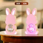 Personalisierte Niedliche LED-Licht Hase Holzdeko mit Namen Sockel Tischdeko Hauseinweihung Muttertag Geschenk für Familie Kinder