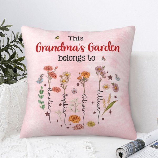 Personalized Heart This Garden Belongs To 1-12 Birth Flowers Soft Throw Pillow Cover with Names Home Decor Birthday Mother's Day Gift for Mom Grandma