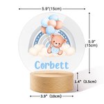 Personalized Rainbow Balloon Baby Teddy Bear Name LED Night Light with Wooden Base Nursery Decor Baby Shower Birthday Gift for Kids