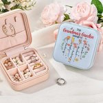 Personalized Mom's Garden Heart 1-12 Birth Flowers PU Leather Jewelry Box Travel Accessory Mother's Day Birthday Gift for Mother Grandma