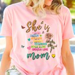 Personalized She Is Strong Butterfly Birth Flower Soft Crewneck T-shirt with Nickname Mother's Day Birthday Gift for Mom Grandma