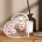 Personalized Happy 1st Mother's Day Cute Animal Heart-shape Acrylic Plaque with Name Desk Decor Mother's Day Birthday Gift for Mom