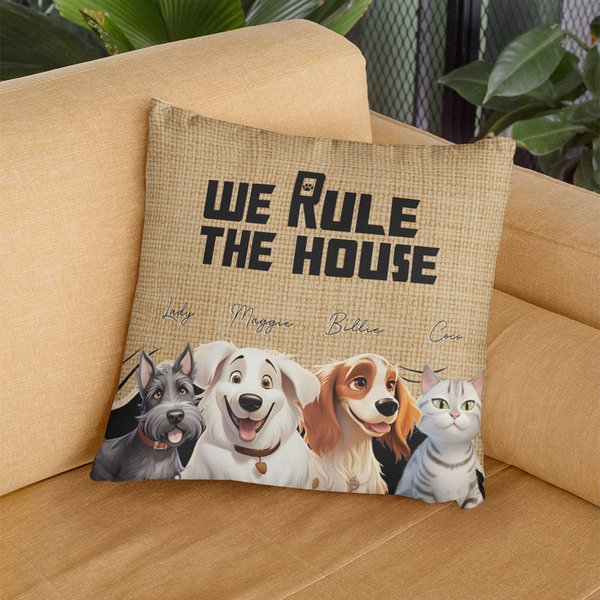Personalisierte Wir regieren das Haus Cartoon Katze Hund weiches Kissen Abdeckung mit 1-6 Tiernamen Home Decor Geburtstag Housewarming Geschenk für Tierliebhaber