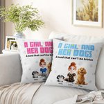 Personalized Unbreakable Bond 3D Cartoon Girl and Her Dogs Throw Pillow Cover with 1-5 Names Birthday Housewarming Gift for Dog Owners
