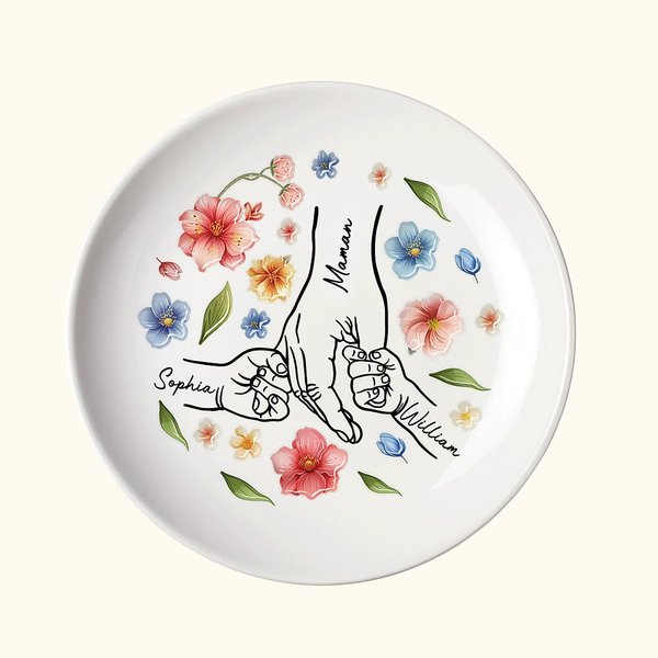 Plat à Bijoux en Céramique Personnalisé avec 1-9 Noms d'Enfants Cadeau d'Anniversaire Fête des Mères pour Maman Grand-Mère