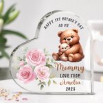 Personalized Happy 1st Mother's Day Cute Animal Heart-shape Acrylic Plaque with Name Desk Decor Mother's Day Birthday Gift for Mom