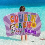 Gepersonaliseerd Schattig Hawaiiaans Dierenontwerp Neef Crew Sneldrogend Oversized Strandlaken met Naam Zomervakantie Reisbenodigdheden Cadeau voor Familie Kinderen