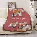 Personalised We Love You Retro Floral Bear Soft Throw Blanket with Name and Tassel Mother's Day Home Decor Birthday Gift for Family