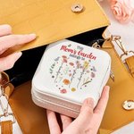 Personalized Mom's Garden Heart 1-12 Birth Flowers PU Leather Jewelry Box Travel Accessory Mother's Day Birthday Gift for Mother Grandma