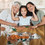 Personalised We Love You Retro Floral Bear Soft Throw Blanket with Name and Tassel Mother's Day Home Decor Birthday Gift for Family