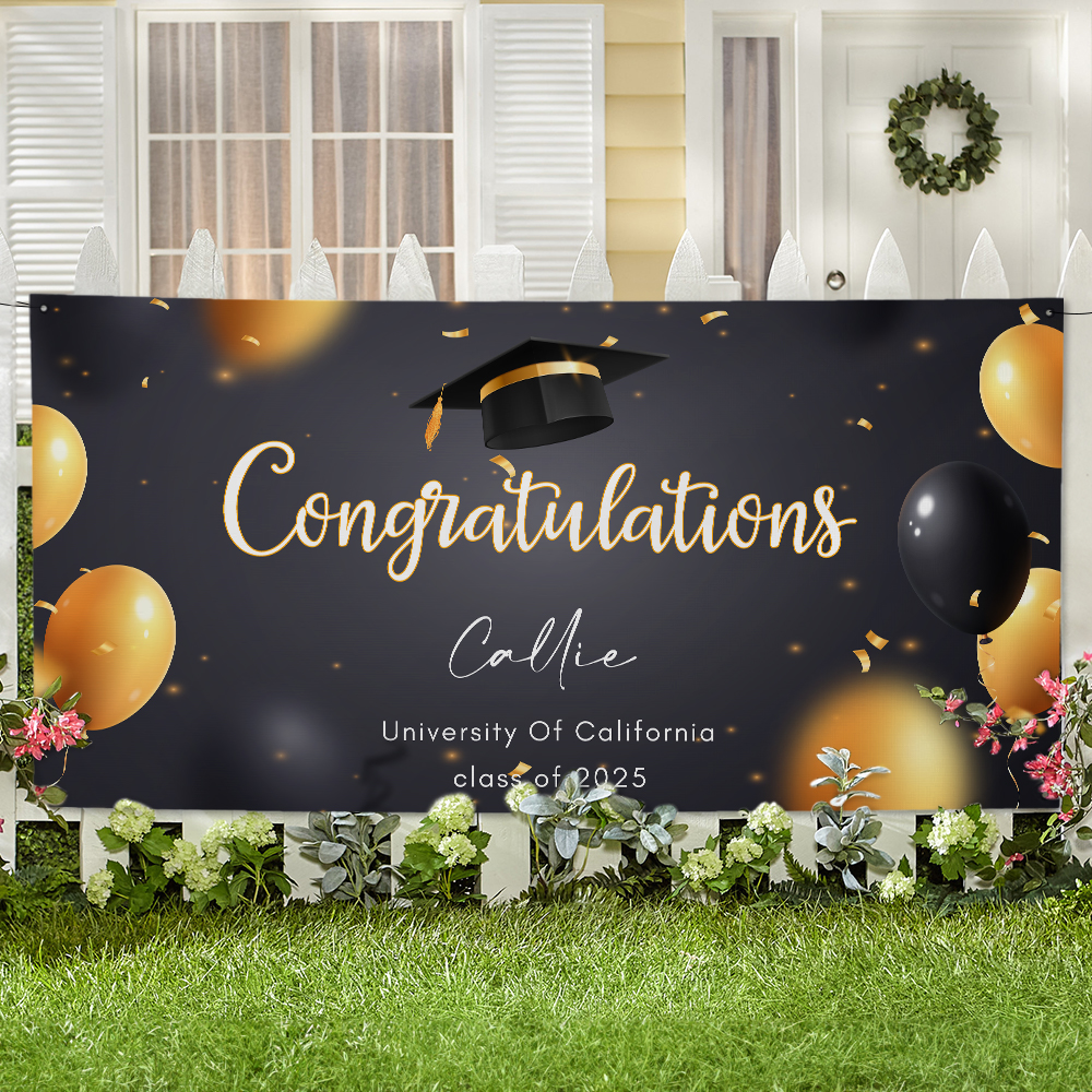 Bannière de félicitations personnalisée avec nom de la classe 2025 Décoration de fête Cadeau de fin d'études pour les diplômés