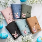 Personalised Easter Bubble Blowing Bunny Leather Tri-folded Wristlet Wallet with Name and Card Holder Easter Birthday Gift for Her