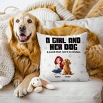 Personalized Unbreakable Bond 3D Cartoon Girl and Her Dogs Throw Pillow Cover with 1-5 Names Birthday Housewarming Gift for Dog Owners