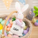 Personalized Cute Tiny Plush Standing Easter Bunny Stuffed Companion Toy with Name Easter Basket Stuffers Holiday Easter Birthday Gift for Kids
